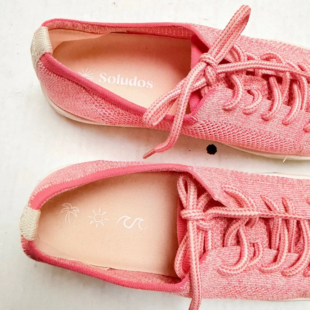 Soludos Ashore Mesh Sneakers Pink Coral Lace Up Low Top Shoes Womens 7